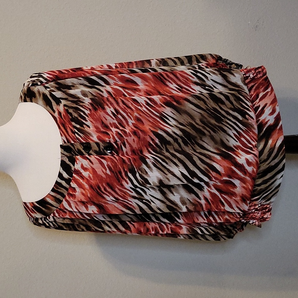 DressBarn Sz 18/20 Top Lined Chiffon Animal Print 3/4 Elastic Sleeves Scoop Neck